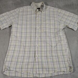 Izod Shirt Men M Blue Plaid Office Work Dad Nerd Summer Short Sleeve Lightweight